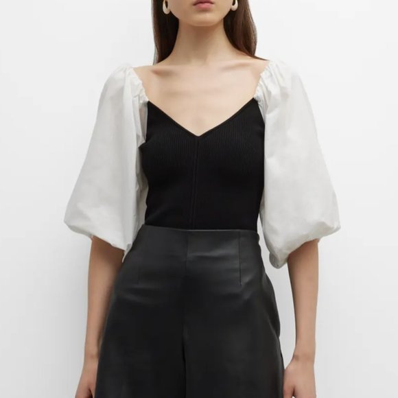 Tanya Taylor Tops - Tanya Taylor Misha Knit Balloon-Sleeve Combo Top medium